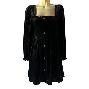 Sangtree Black Stretch Velvet Mini Dress Woman's Size Small Babydoll